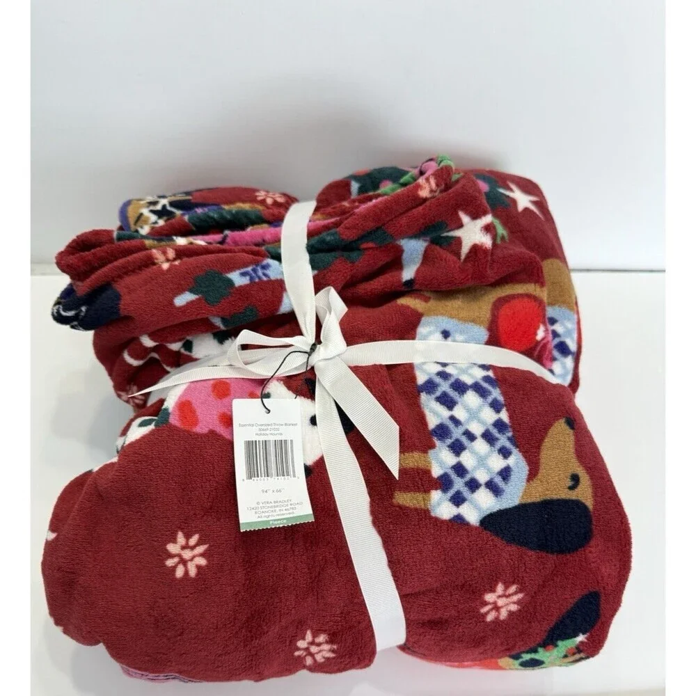 Vera Bradley Holiday Hounds Oversized Throw Blanket 94” X 66” NWT Dog Christmas